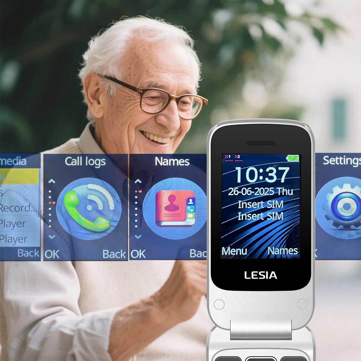 FEGA Seniorenhandy Klapphandy ohne Vertrag, 4G Mobiltelefon für Senioren mit Großen Tasten, Notruftaste (SOS), Tischladestation, 1300mAh Akku,Rentnerhandy,Flip Senior, Schwarz