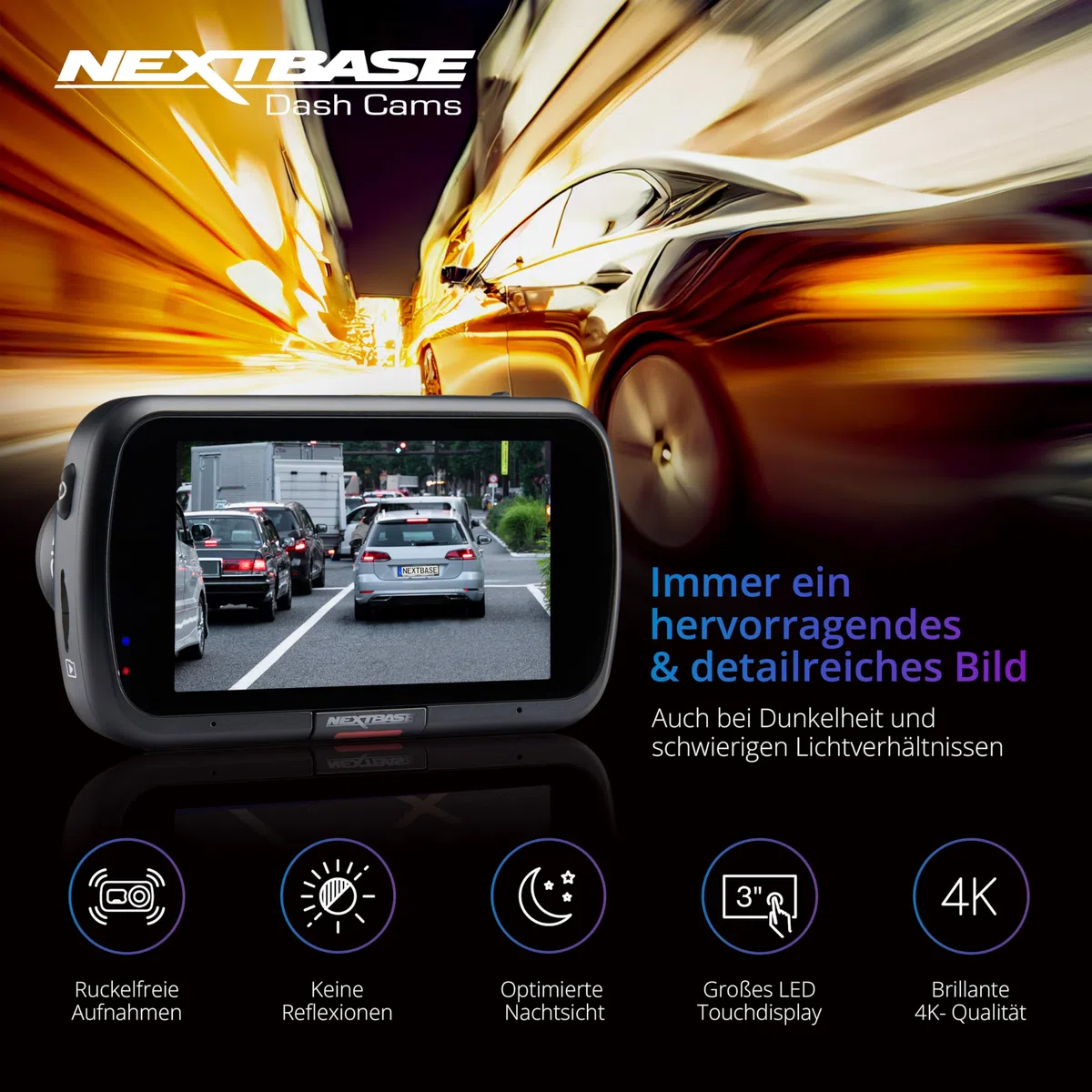 Nextbase® 622GW Dashcam Auto Vorne Hinten | Parkmodus 24/7 | 2160p 30fps Dash Cam | 3-Zoll-Bildschirm | Auto Kamera 140 Grad Betrachtungswinkel Nachtsicht Pro | Inklusive 64GB MicroSD Karte