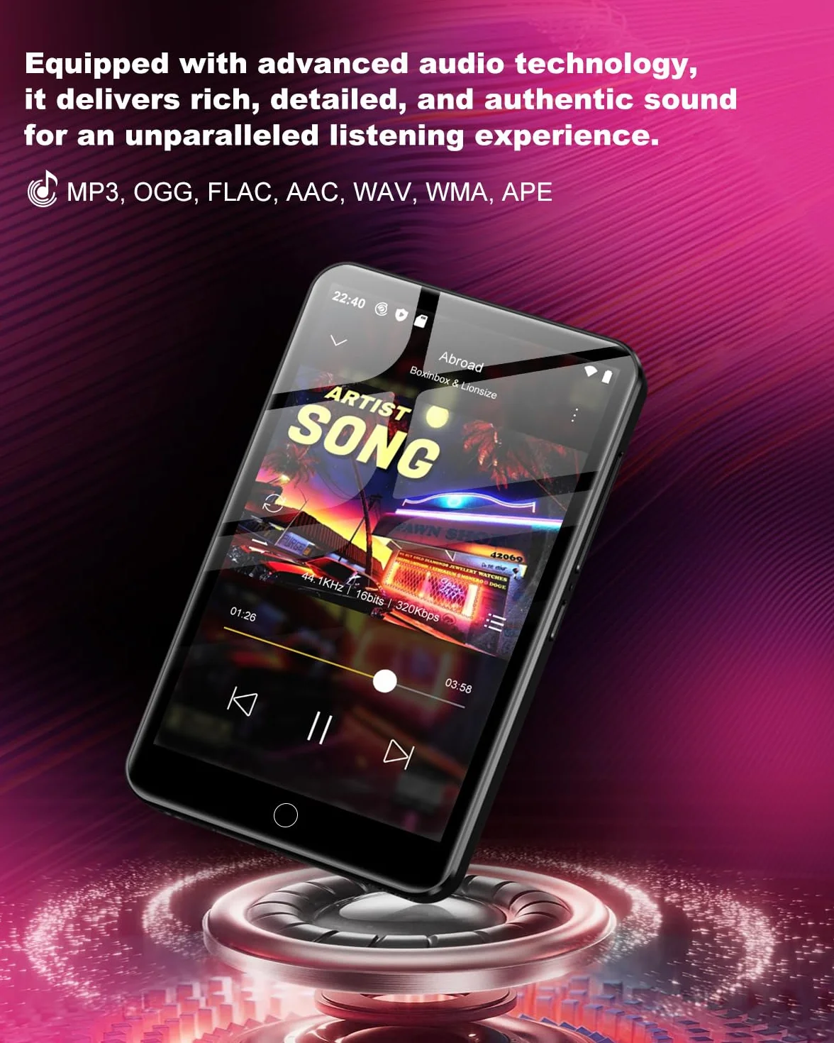 80GB MP3 Player mit Spotify und WiFi Bluetooth, ZAQE 4 Zoll Touchscreen, Android 13 MP4 Player, Audible Compatible, FM Radio, Amazon Music, Deezer, Pandora, Play Store (schwarz)