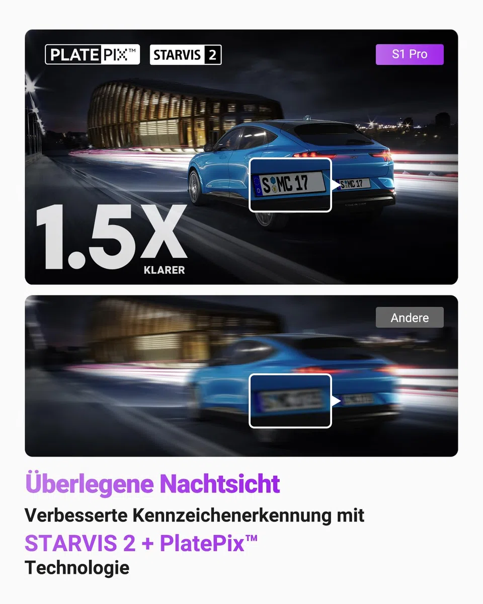 VANTRUE S1 Pro Dashcam 2,7K+1080P Dual 60fps Vorne und Hinten, 5GHz WLAN GPS Auto Kamera mit STARVIS 2 Nachtsicht, 24h Parküberwachung Nachtsicht, Superkondensator G-Sensor Loop-Aufnahme APP, 512GB