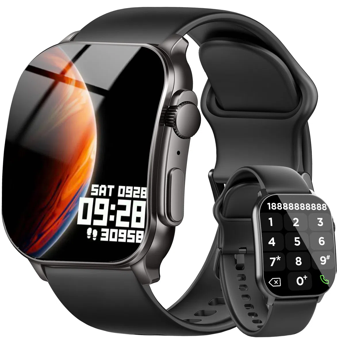 Smartwatch Damen Herren 2.01" HD AMOLED Curved Bluetooth-Anrufe Fitnessuhr Pulsmesser Schlafmonitor Schrittzähler IP68 Wasserdicht Lange Akkuleistung