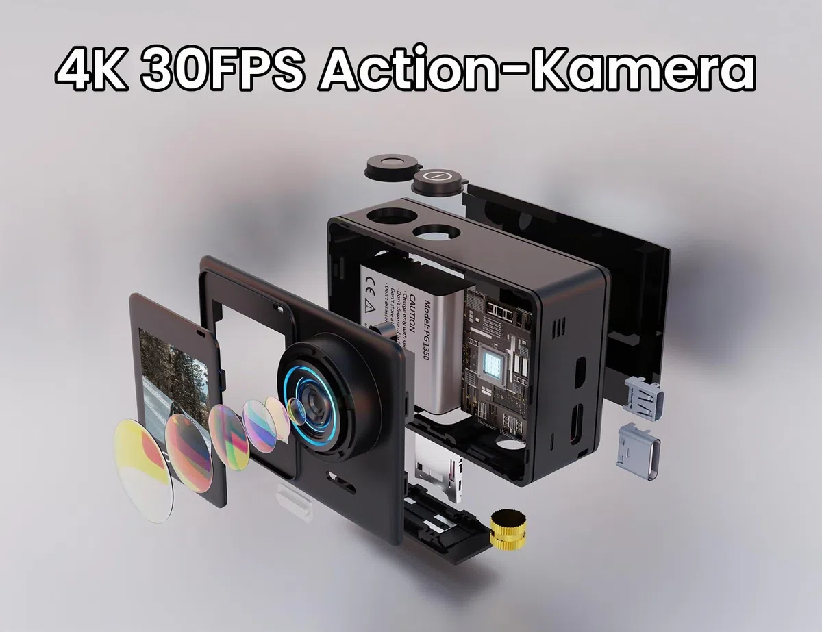 GO7 Action Cam 4K Dual Touchscreen Unterwasserkamera 40M mit 2.4G Fernbedienung EIS Anti-Shake 170° Weitwinkel WiFi tragbar Helmkamera mit Microphone 2 * 1350mAh Akkus