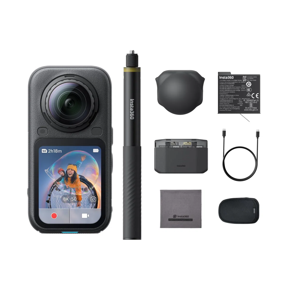 Insta360 X6 Essentials-Bundle– 8K 360 Grad Kamera mit 1/1,1"-Sensoren | Action-Kamera, zwei spezielle quadratische 1/1,1"-Sensoren, Dreifach-KI-Chip, Austauschbare Linse 2.0, 140 Minuten 8K Video