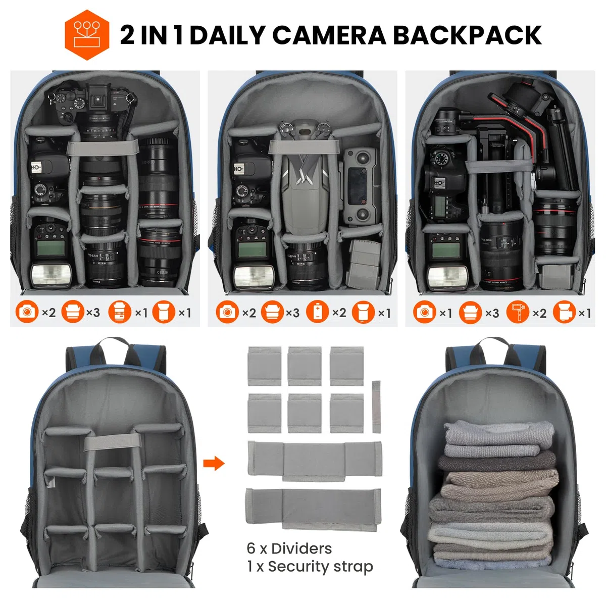 TARION Kamerarucksack Klein Fotorucksack Kameratasche: Kamera Rucksack Kompakt Kamerarucksäcke Leicht Foto Rucksäcke Spiegelreflex mit Wasserdicht Regenschutz für Spiegelreflexkameras(Blau M)