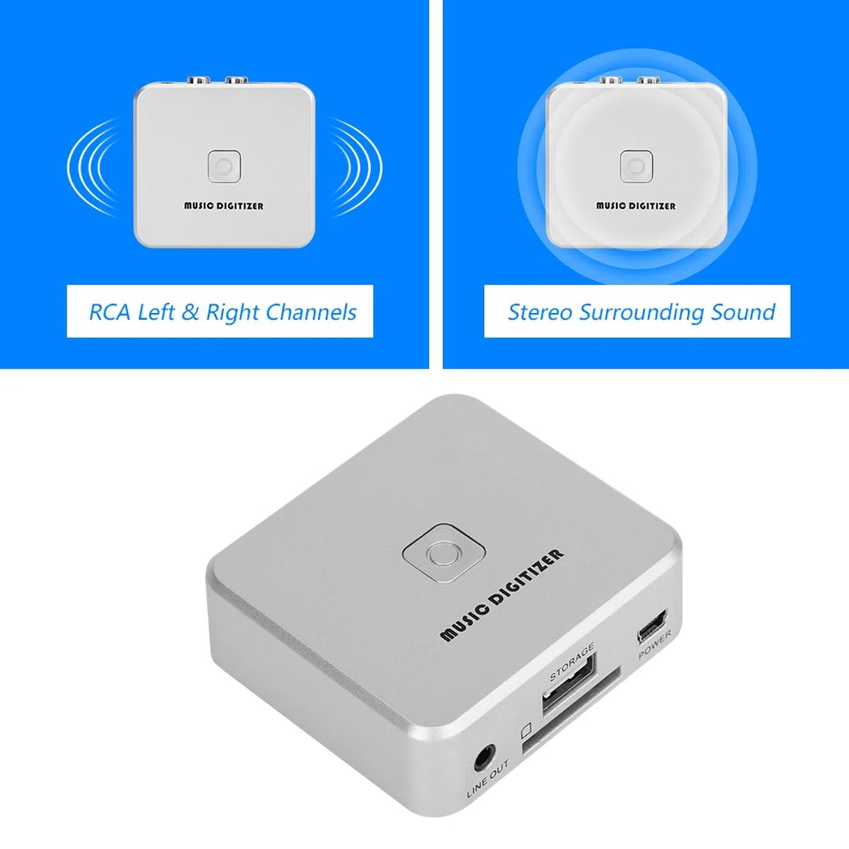 Audio Capture Box zum Konservieren Alter Musik, Analog-zu-MP3-Konverter, Aufzeichnungen von Kassetten oder LPs auf einem Flash-Laufwerk, tragbares Audio-Digitizer-System