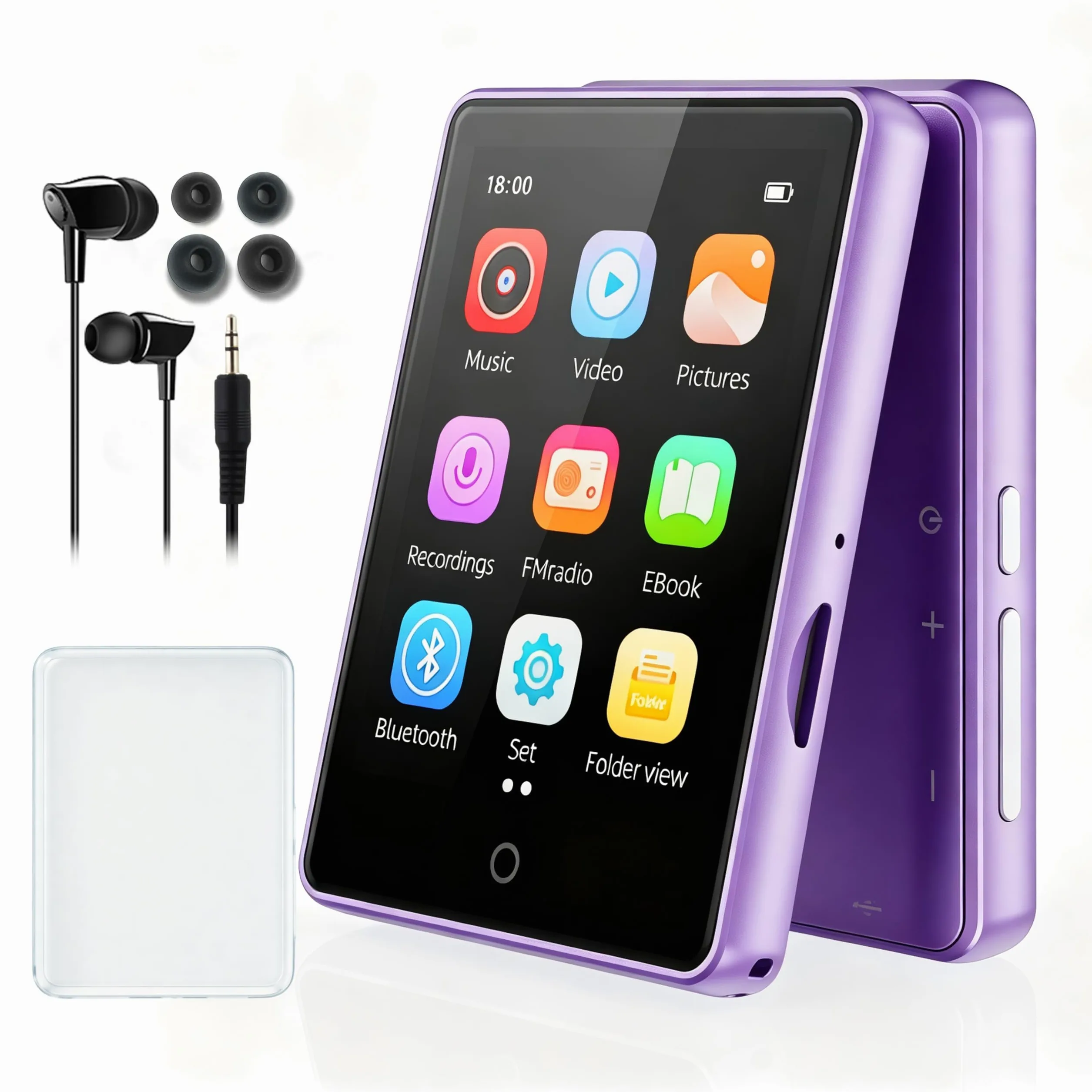 32GB MP3 Player mit Bluetooth 5.3, tragbarer MP3-Player mit Lautsprecher für Kinder HiFi-Klangqualität, 2,8-Zoll-Touchscreen, UKW-Radio, Diktiergerät, unterstützt TF-Karten bis zu 128 GB(Lila)