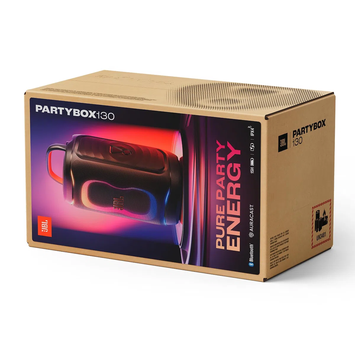 JBL PartyBox 130, Tragbarer Partylautsprecher mit Klappgriff, Schwarz | Bluetooth 5.3, Dynamischer Lichtshow, IPX4 spritzwassergeschützt, bis zu 15 Stunden, Legendärem JBL Sound