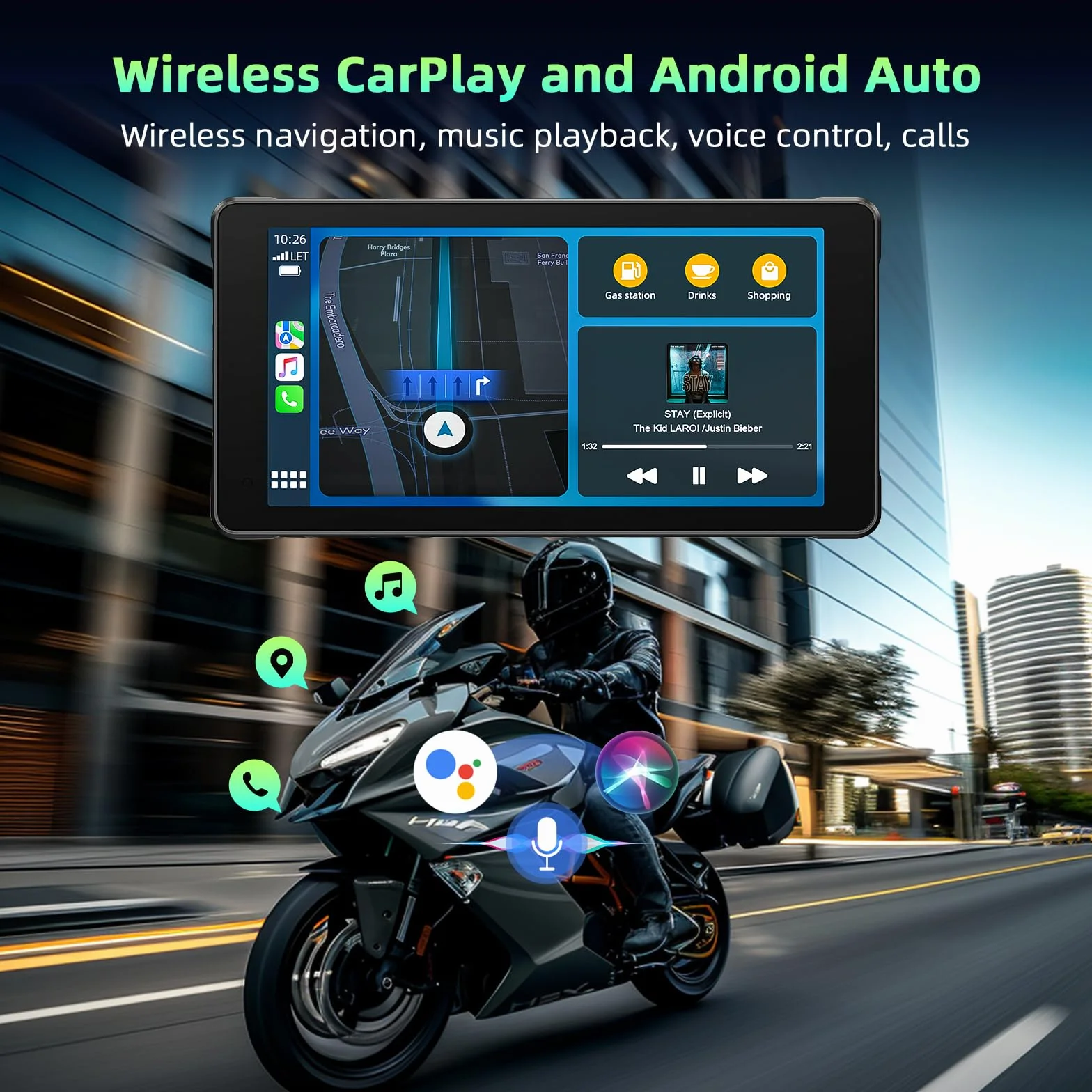 Volam Carplay Motorrad Android Auto, tragbares Display mit Dashcam, 2K+1080P, 5,5 Zoll Wasserdichter Touchscreen, Navigation, Siri/Google Assistant, APP, 64TF-Karte