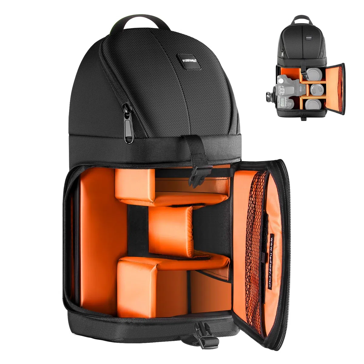NEEWER Profi Kameratasche Schlaufen Rucksack für DSLR Kameras und Objektiv Stativ Weiteres Zubehör Dauerhaft Wasserdicht und Reissfest mit gepolsterten Trennwand (OrangeInnenraum)