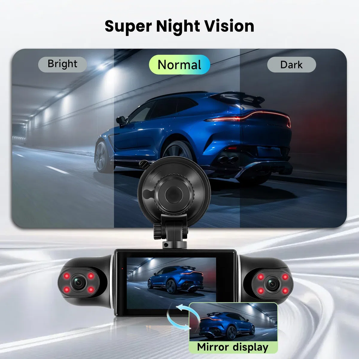 Hodozzy 2K WiFi 4-Kanal Dashcam Auto mit App Gesteuerte, Dash Cam mit Loop Aufzeichnung, 3 Zoll Dashcam mit Nachtsicht, G-Sensor, Spiegelbild, Parkmodus, Spiegelungsfunktion, Rückfahrhilfe+ TF Karte
