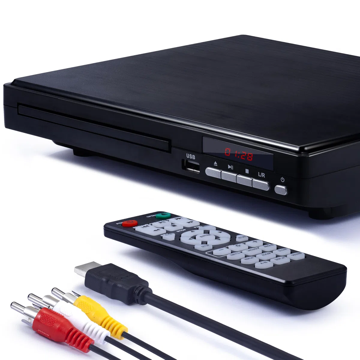 DVD-Player für Fernseher, 1080P HD-DVD-Player für Zuhause, alle Regionen, kostenloser kompakter Mini-CD-Player mit HDMI- und AVI-Kabel, USB-2.0-Anschluss, Fernbedienung, integriertes PAL