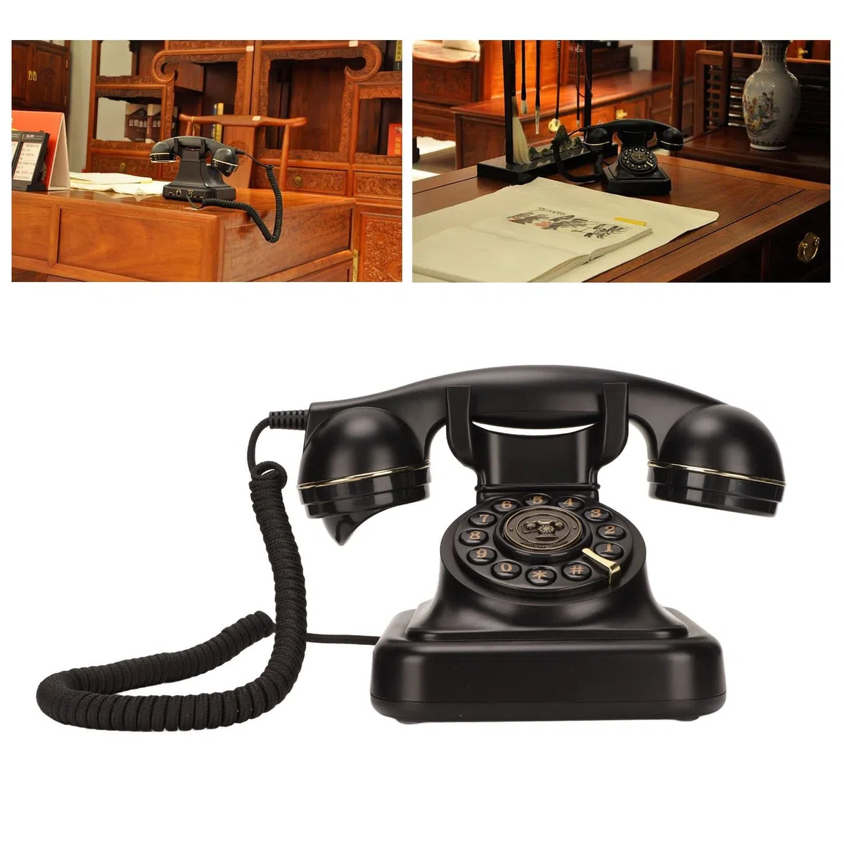 Vintage-Festnetztelefon, Altmodisches Schnurgebundenes Tischtelefon mit Klassischem Drehdesign mit Disc-Taste, Schnurgebundenes Retro-Telefon für Zuhause und Büro