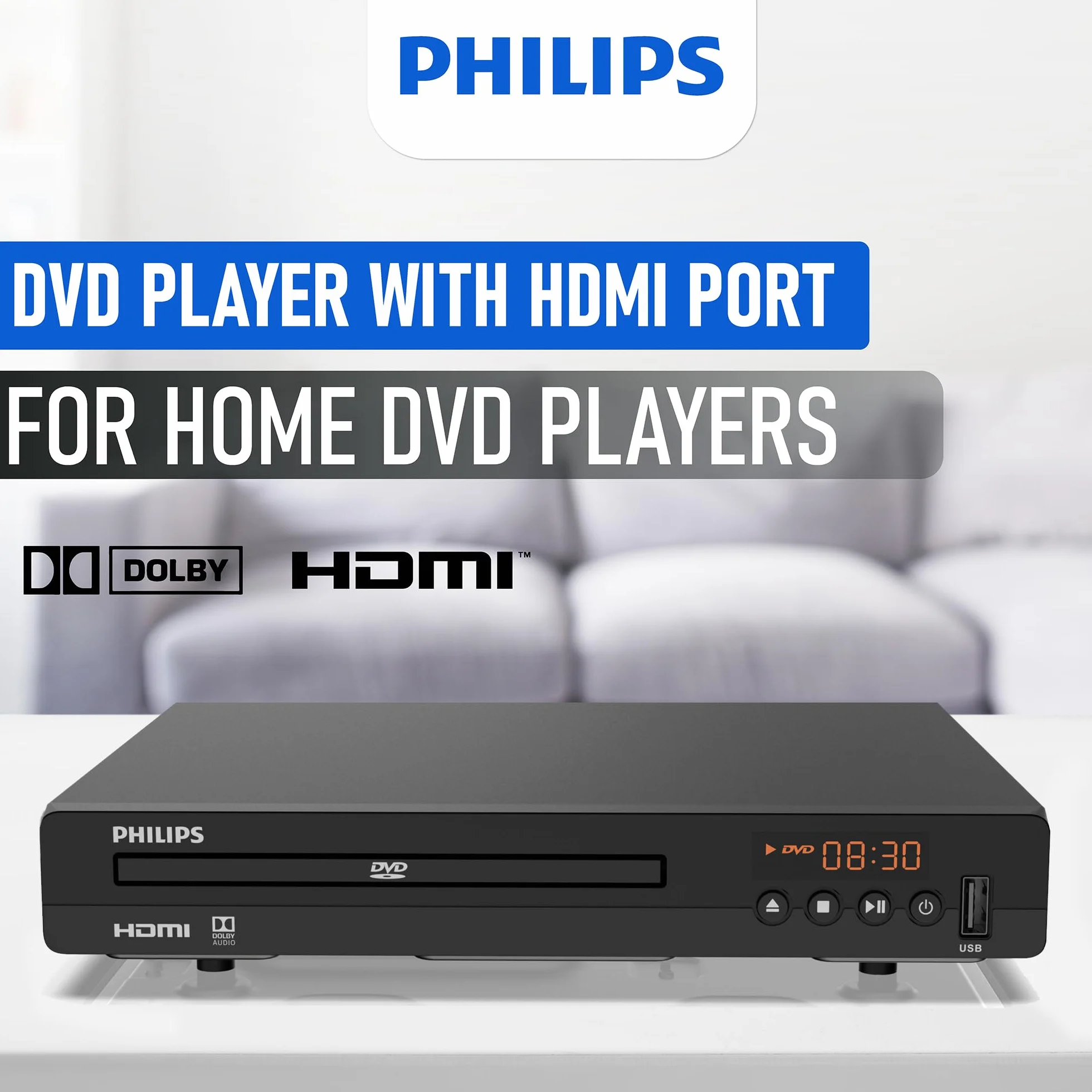 Philips DVD-Player für Fernseher mit HDMI-Anschluss 1080P All Region HD DVD Player für Smart TV USB-Eingang Fernbedienungsgerät Mini DVD CD Player für Heim-Stereoanlage HDMI- und Cinch-Kabel im