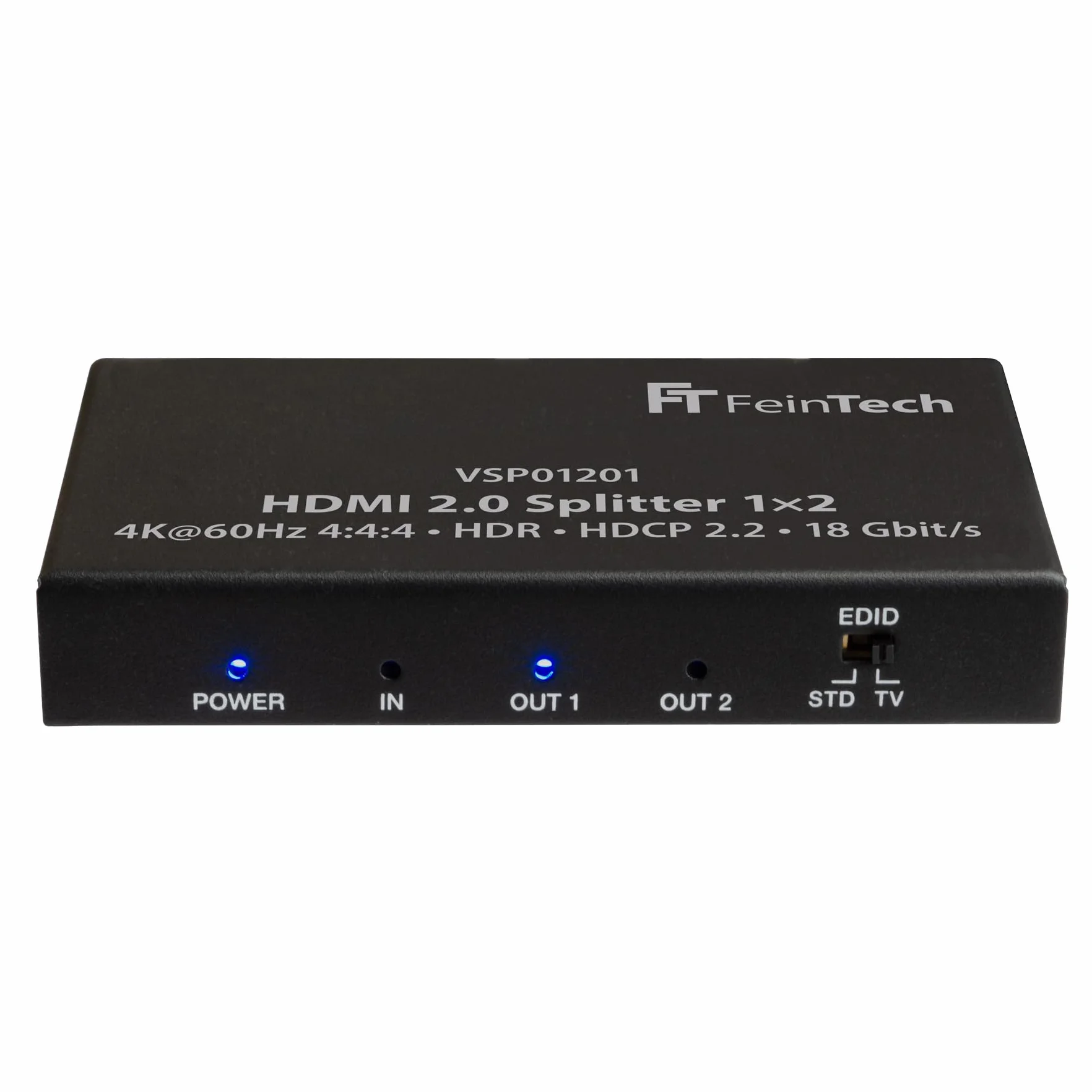 FeinTech VSP01201 HDMI 2.0 Splitter 1 auf 2 Verteiler Ultra-HD 4K@60Hz YUV 4:4:4 HDR HDCP 2.2 EDID 18 Gbps