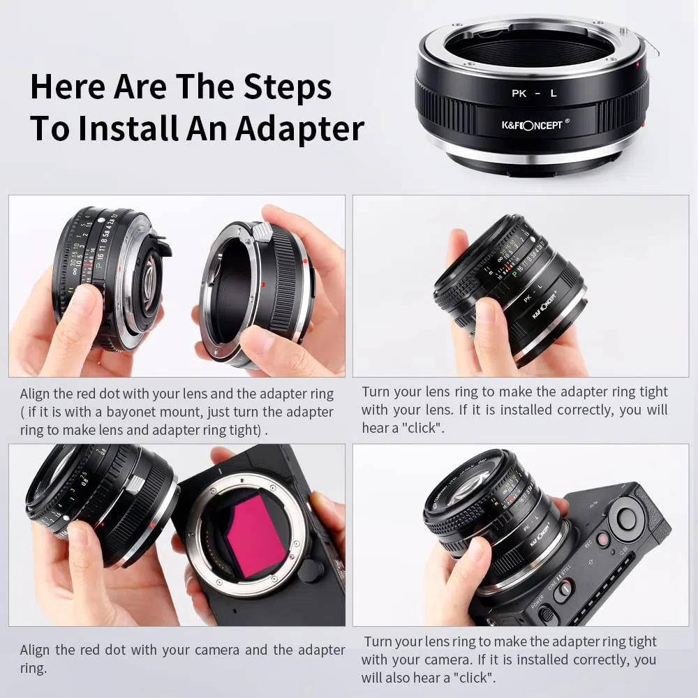 K&F CONCEPT Objektivhalterungsadapter PK-L Manueller Fokus, kompatibel mit Pentax K(PK)-Objektiven auf L-Mount-Kameragehäuse.