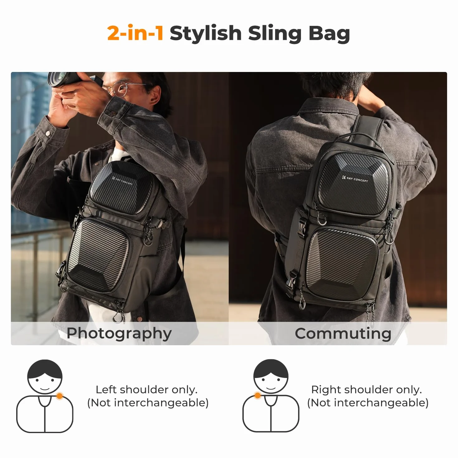 K&F CONCEPT Kamera-Umhängetasche, Wasserdichte Kameratasche, Fotografie tägliche Reise Camera Bag,Taschen Fotografen Foto-Rucksack (Schwarz-Hartschale)