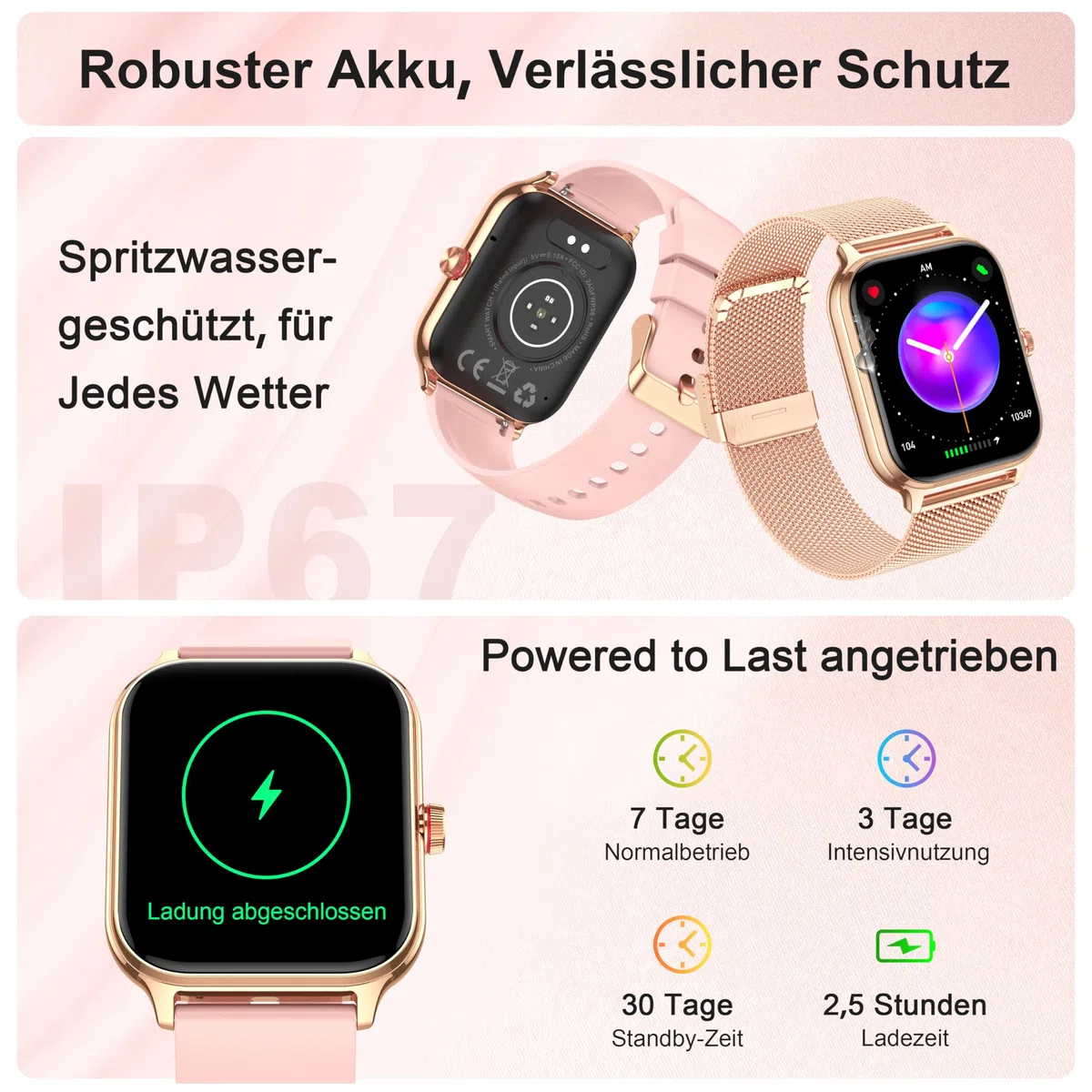 LODIMEKE Smartwatch Herren Damen Telefonfunktion Blutdruck Herzfrequenz Schlaf 1.96'' AI Fitnessuhr IP67 wasserdicht Schrittzähler