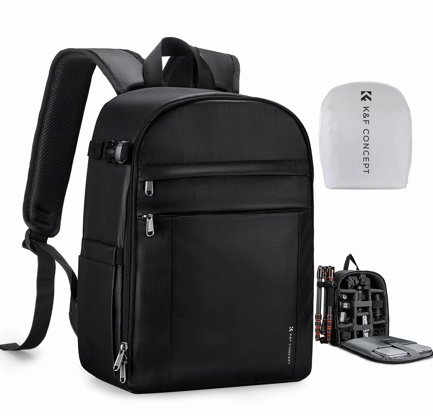 K&F CONCEPT Kamerarucksack Fotorucksack Kompakt & Leicht mit Regenschutz, Camera Backpack für Spiegelreflex DSLR SLR Stativ, Kameratasche für Fotografie & Alltag