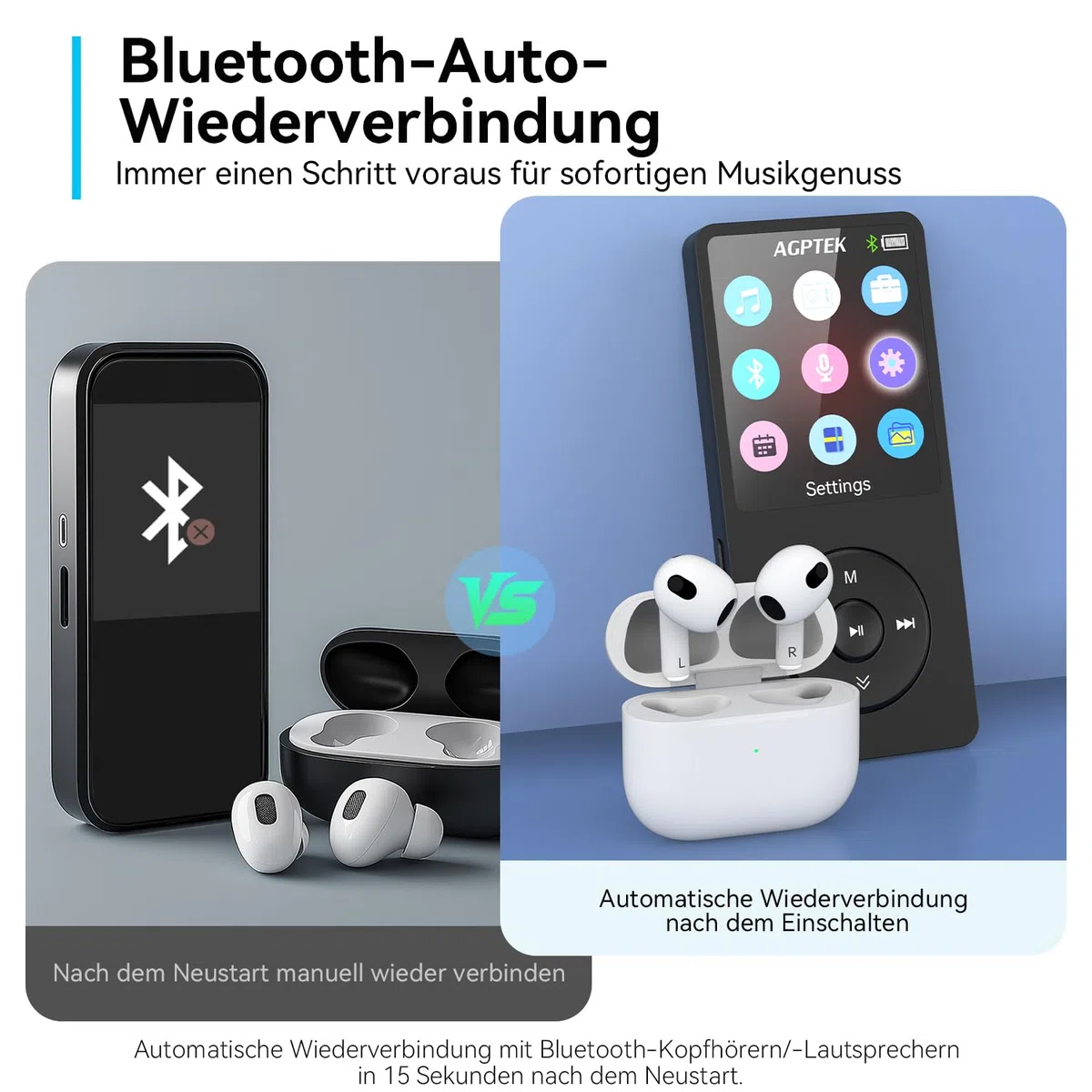 AGPTEK 64GB MP3 Player Bluetooth 5.3 mit Lautsprecher, 40 Stunden Akkulaufzeit Kleiner und klassischer Sport MP3 mit 1,8 Zoll Bildschirm, UKW-Radio (Ohne Kopfhörer), TF-Karte bis zu 128GB, Schwarz