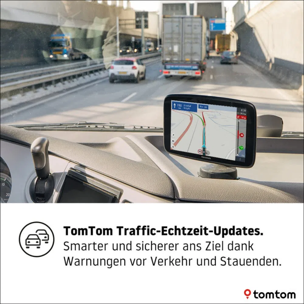 TomTom LKW Navigationsgerät GO Expert (7 Zoll HD-Bildschirm,Routen für große Fahrzeuge, Stauvermeidung dank TomTom Traffic, Weltkarten, Warnungen zu Beschränkungen, schnelle Updates über WiFi) Schwarz