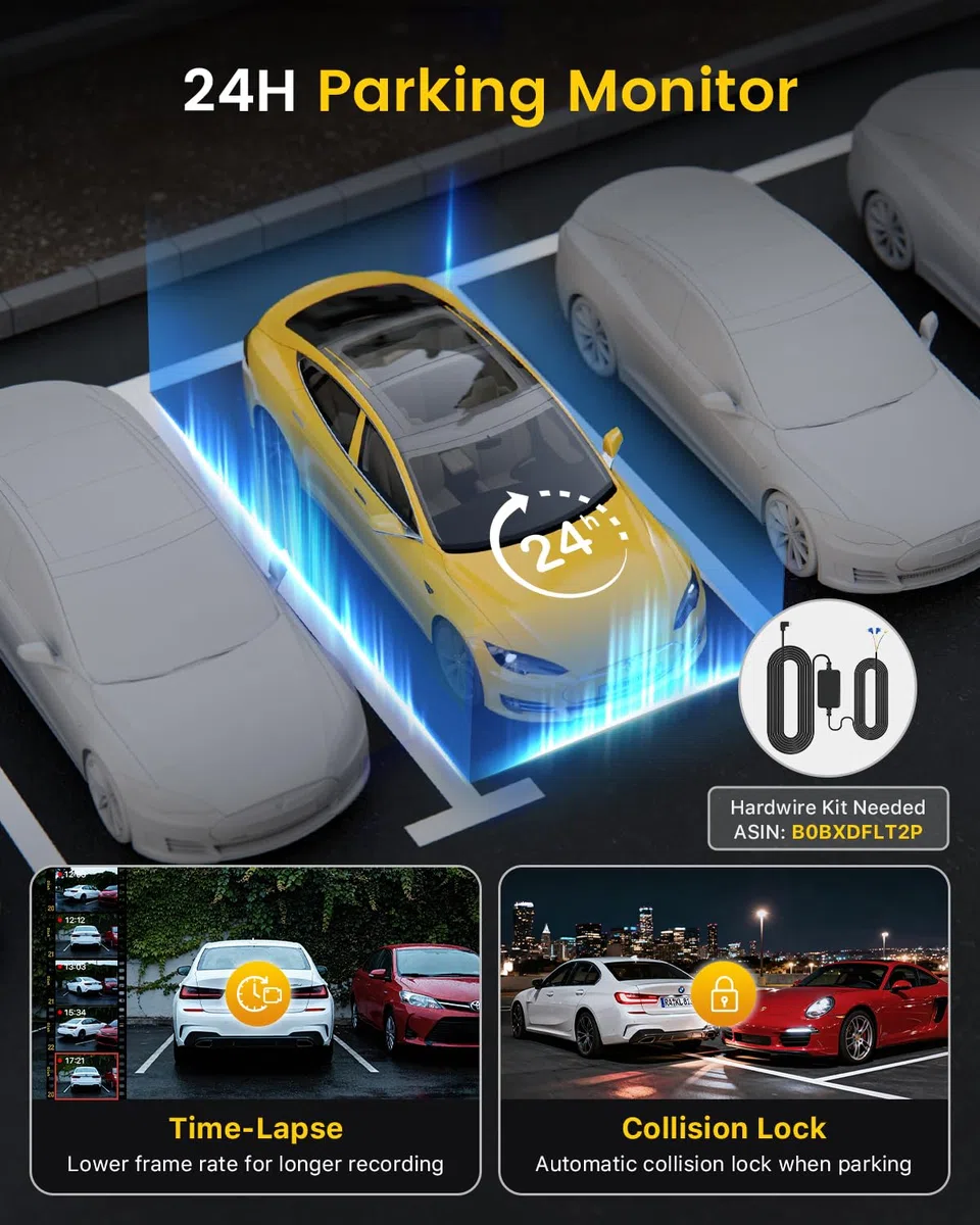 GKU 4K Dashcam Auto Vorne Hinten, 5GHz WiFi Dashcam mit 64GB SD Karte, Auto Kamera mit Parküberwachung, Super Nachtsicht, WDR, 170° Weitwinkel, G-Sensor, Loop-Aufnahme, APP Steuerung, Max 256GB