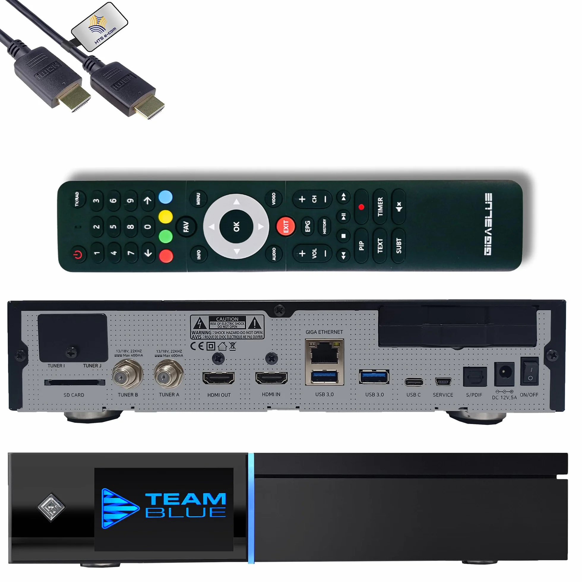 GigaBlue UHD Quad 4K Pro 2X FBC DVB-S2 Twin Sat Receiver mit Dual Core CPU, E2 Linux OS, 4GB RAM, 8GB eMMC, Bluetooth 5.4, H.265, 1200Mbit WLAN, 3X USB 3.0, HTS e-com HDMI-Kabel