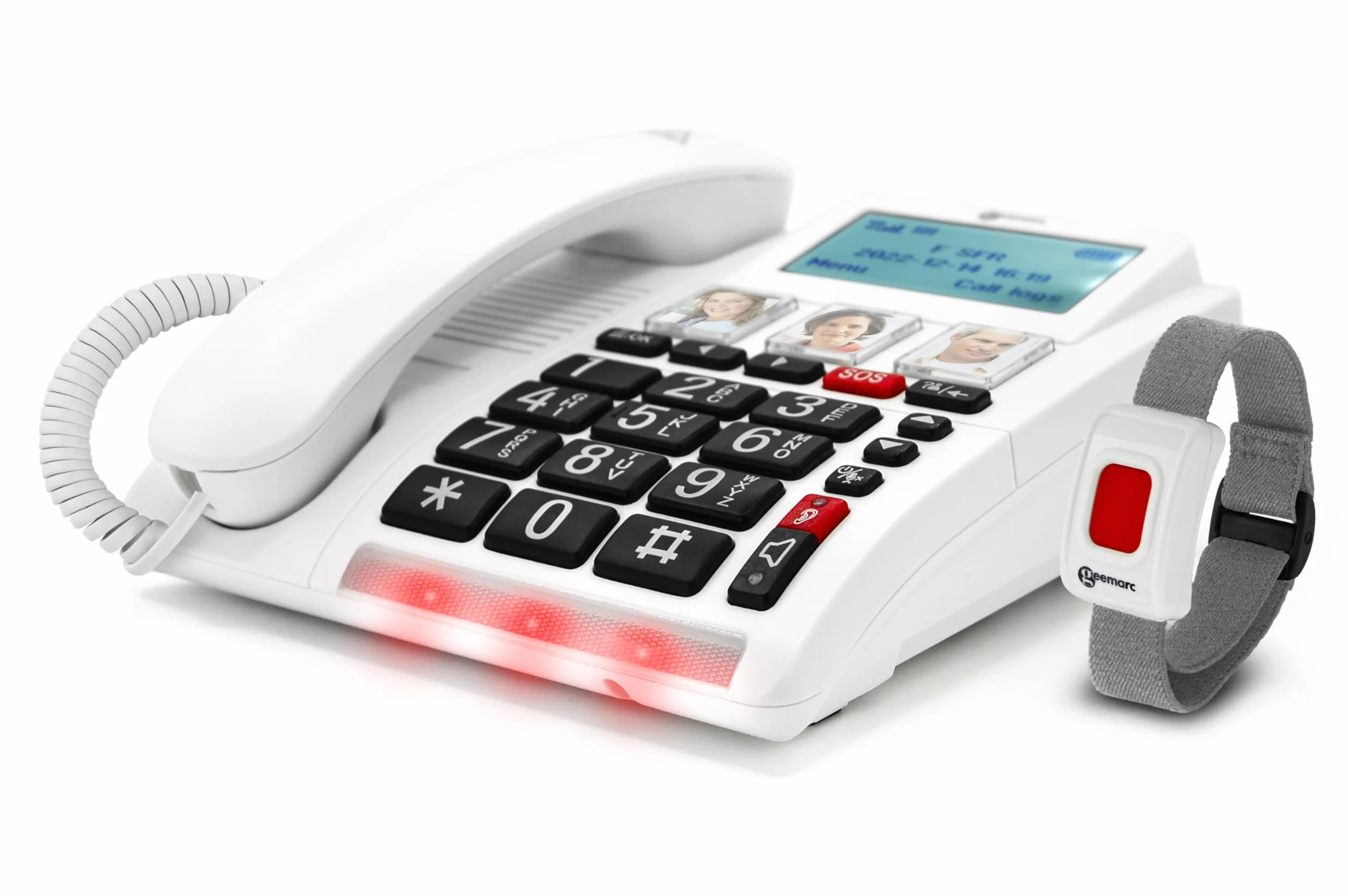 Geemarc CL9000 – Notfalltelefon für zu Hause und Sein wasserdichtes SOS-Armband mit großen Tasten, verstärkter Lautstärke und Display mit Hintergrundbeleuchtung – funktioniert nur mit SIM-Karte
