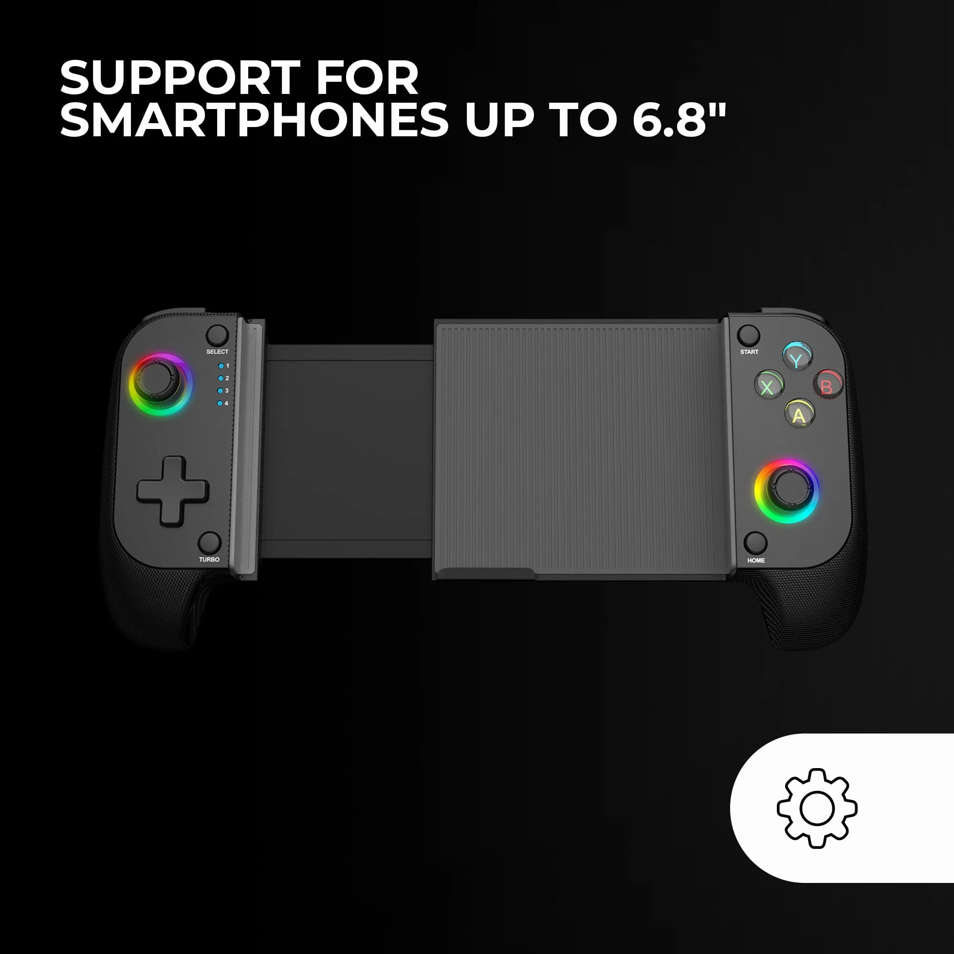 Mars Gaming MGPX, Bluetooth 5.0 Gamepad 2in1, RGB Neon, Dual Vibration und Turbo-Funktion, Smartphone-Halterung bis zu 6.8", Controller Kompatibilität PC, Android, iOS und Konsolen, USB-C, Schwarz