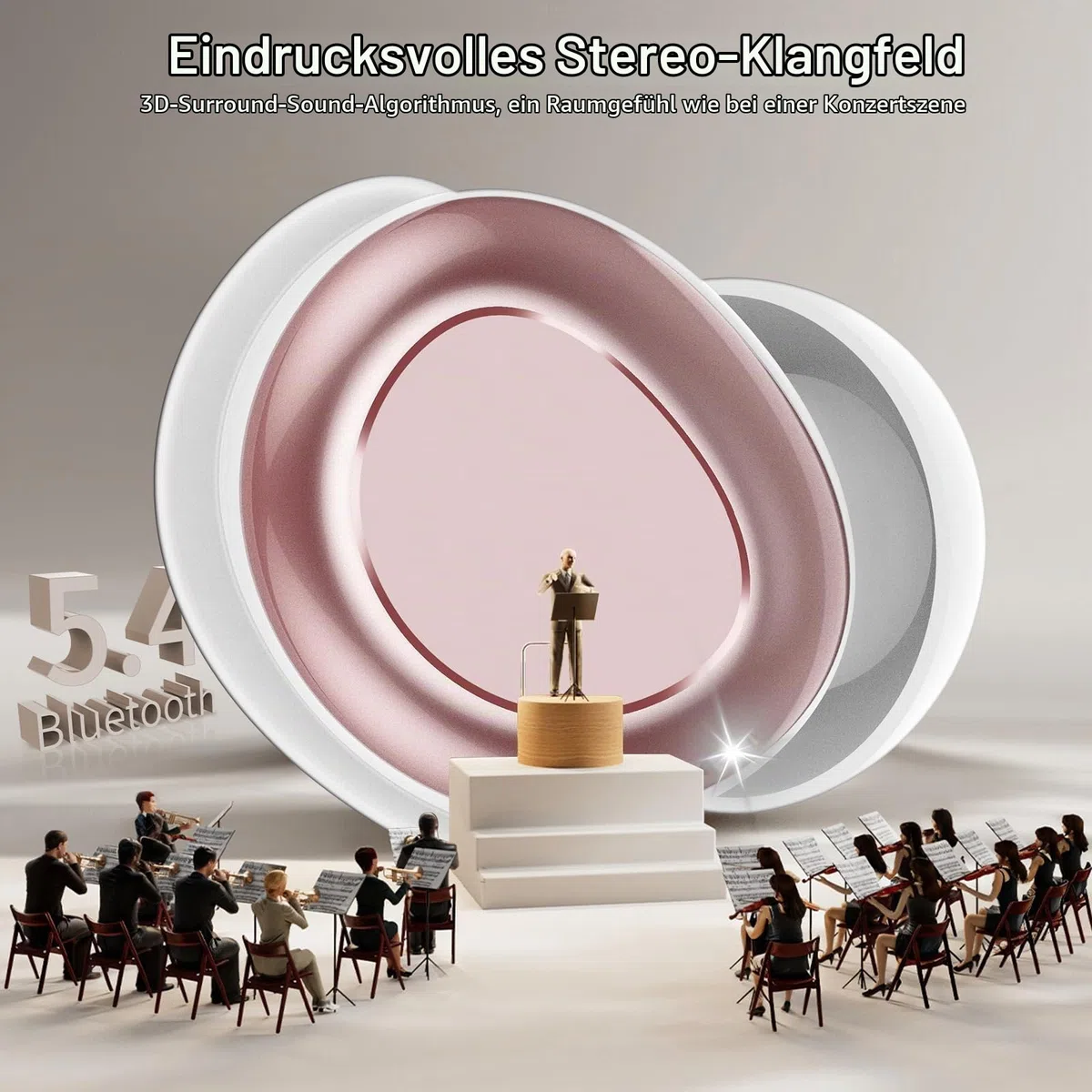 ZYHKON Bluetooth Kopfhörer, Bluetooth 5.4 Schlafkopfhörer In Ear mit Touchscreen, 48H Spielzeit Mini Kopfhörer mit HiFi Sound/5 EQ-Modi/ENC Noise Cancelling, Wireless Ohrhörer für Seitenschläfer Rosa | Mini Flaches Design, HiFi Sound, 5 EQ-Modi, ENC Noise