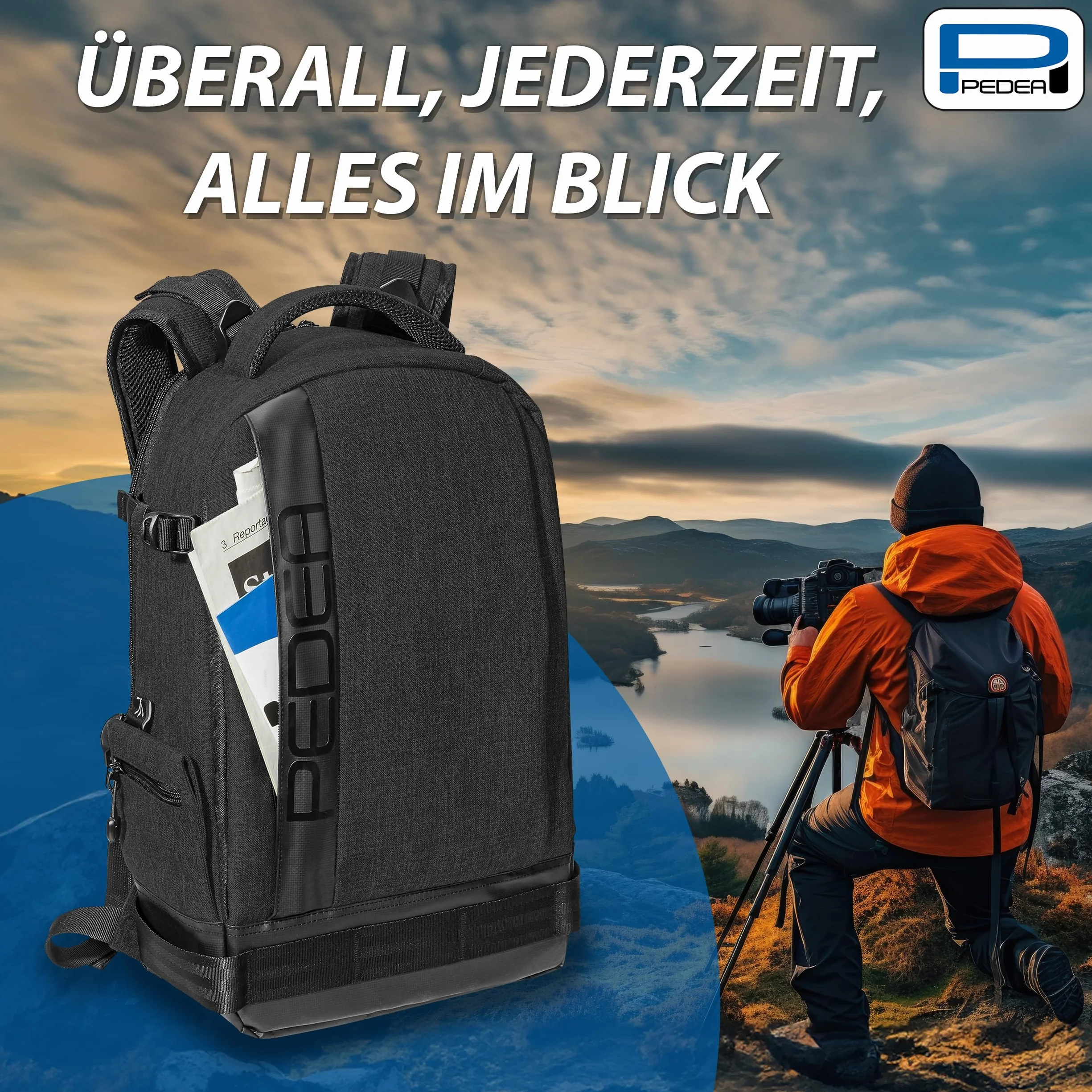 Pedea DSLR-Kamerarucksack Fashion Fotorucksack für Spiegelreflexkameras mit wasserdichtem Regenschutz und Variabler Inneneinteilung (Rucksack, schwarz)