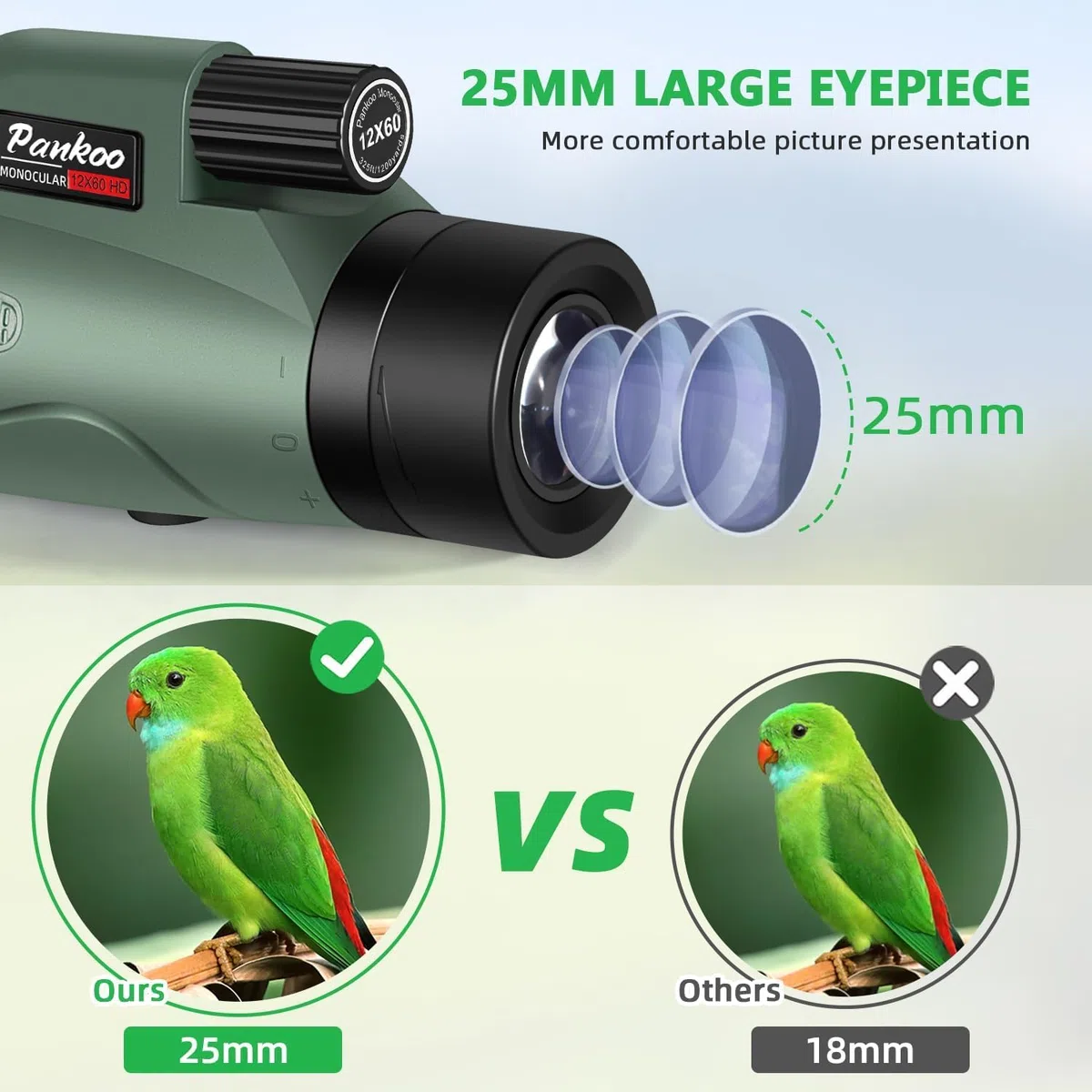 Pankoo Monokular für Erwachsene, 12 x 60, Hochleistung, Monokular-Teleskop für Wildtiere, Vogelbeobachtung, Jagd, Camping, Reisen, Sekenery mit Smartphone-Halterung und Stativ