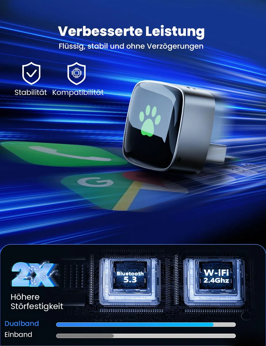 Wireless CarPlay Adapter für Apple 2026 Upgrade, Wired zu Wireless CarPlay, USB & Type-C Dual-Port, Plug & Play, Mini & Stabil, kompatibel mit iPhone iOS 10+/Android Auto, über 1K+ Automodelle ab 2016