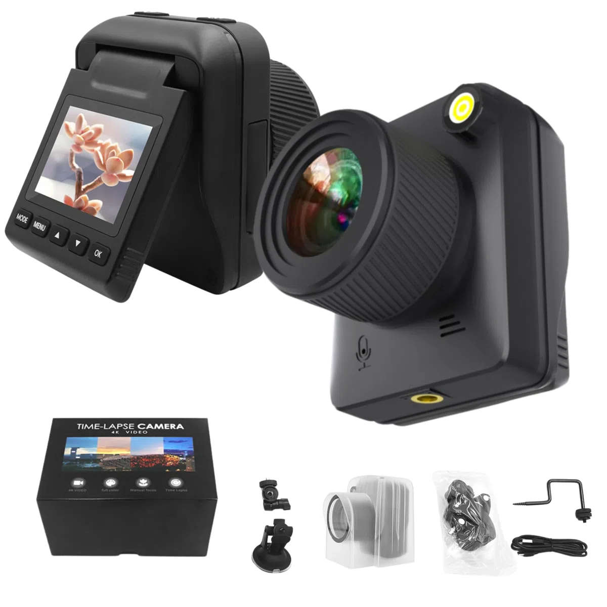 Bewinner Zeitraffer Kamera - 3200W 4K Vollfarb Timelapse Camera, 2 Zoll Kippbildschirm wasserdichte Kamera, Makroaufnahme, Wasserdicht nach IP66, 6 Monate Akkulaufzeit