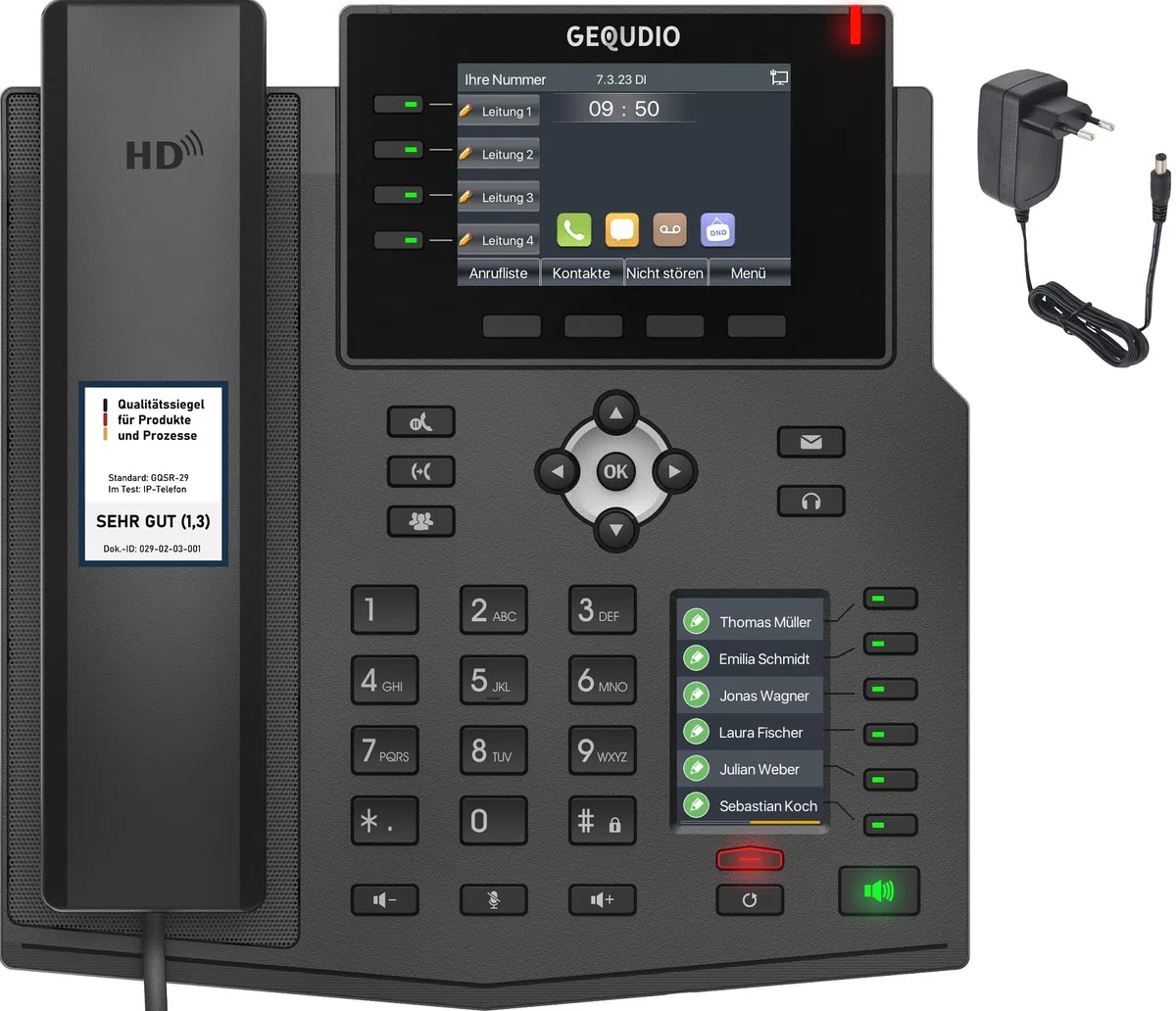 GEQUDIO GX5+ IP Telefon VoIP mit Netzteil für FritzBox, Telekom Speedport | Bluetooth Schnittstelle, 2x Farbdisplay, HD-Freisprechen, 30 Kurzwahltasten, Deutsche Anleitung (PDF)