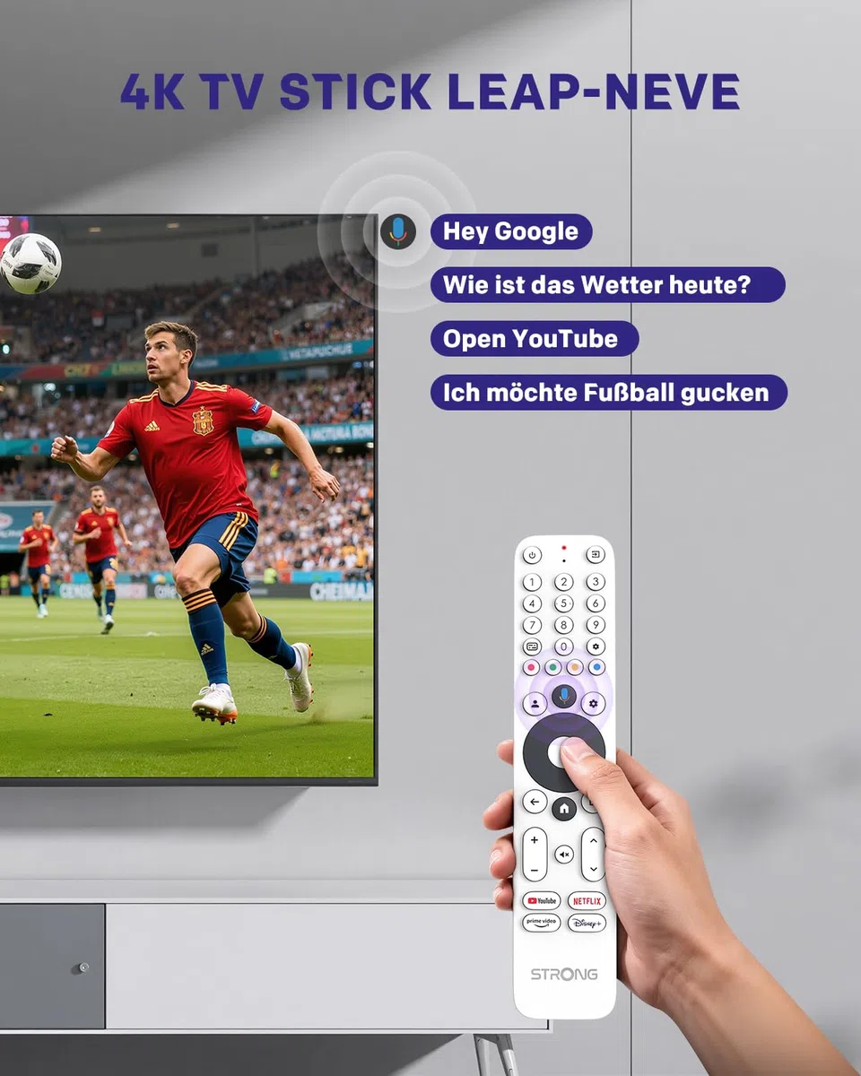 STRONG LEAP-Neve 4K UHD Google TV Streaming Stick Mit Integriertem Google Cast, 2GB RAM + 8GB Flash-Speicher, WLAN 6, Android 12, Ethernet-Anschluss, Dolby Vision & Dolby Audio - Weiß