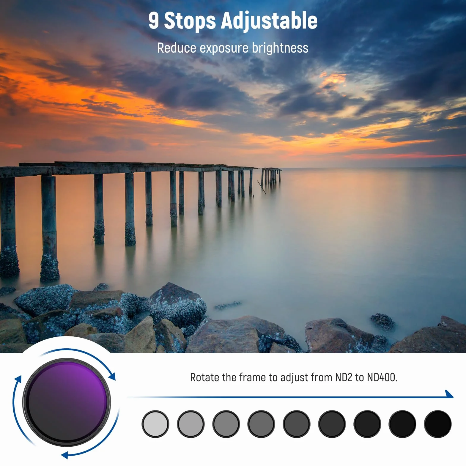 NEEWER 67mm ND2-400 (1-9 Stop) Variabler ND Filter mit Objektivdeckel Trageband Reinigungstuch präziser Einstellung der Neutraldichte Graufilter Fingerabdruck Kratzfest mehrschichtiges optisches Glas