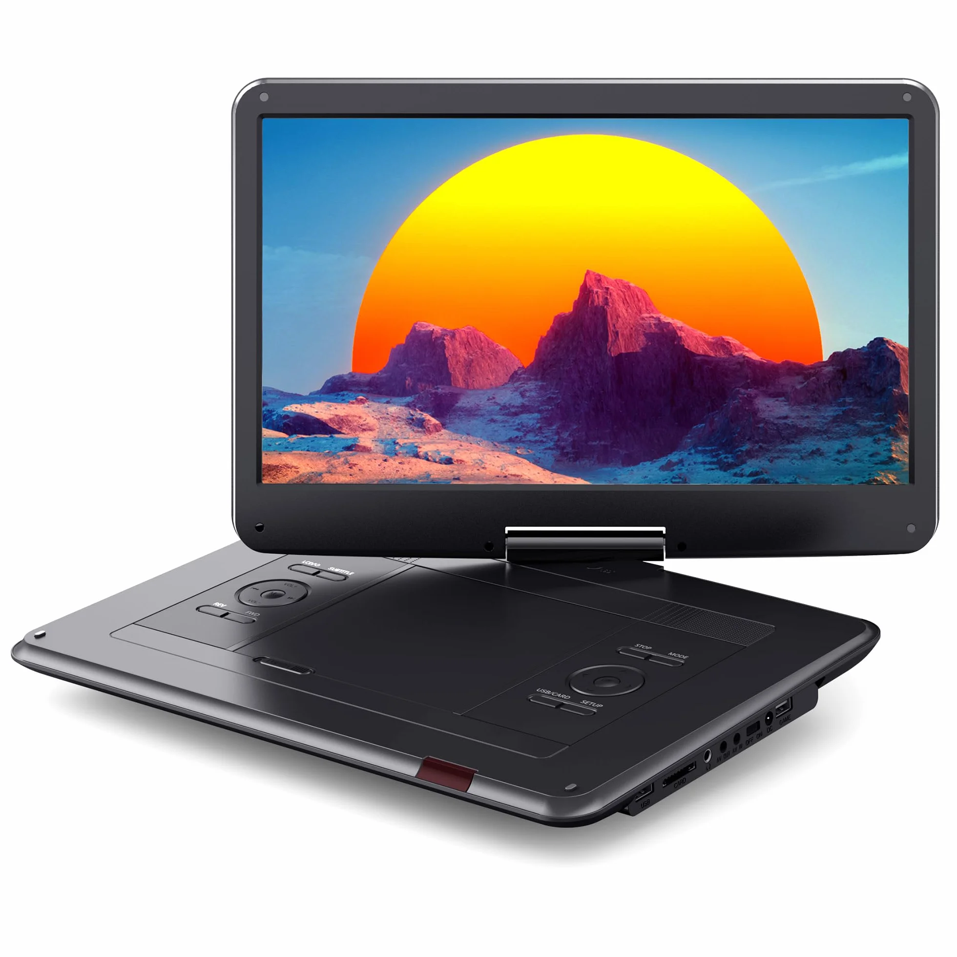 WOLFANG 17,5 Zoll Aufladbarer Tragbarer DVD-Player, 15,6 Zoll HD Bildschirm, 6 Stunden Spielzeit, Sync TV/Beamer, USB/SD Kompatibel, Regionsfrei (Schwarz)