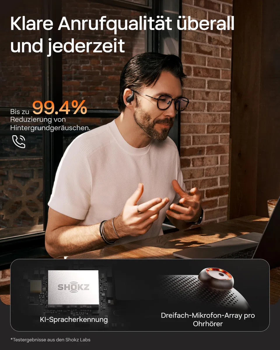 SHOKZ OpenFit Pro Open-Ear-Kopfhörer mit Open-Ear Geräuschreduzierung, Optimised for Dolby Atmos, Tiefe Bässe, 50H Akku, klare Anrufe für Arbeit, Sport, Outdoor Bluetooth 6.1, IP55, Schwarz