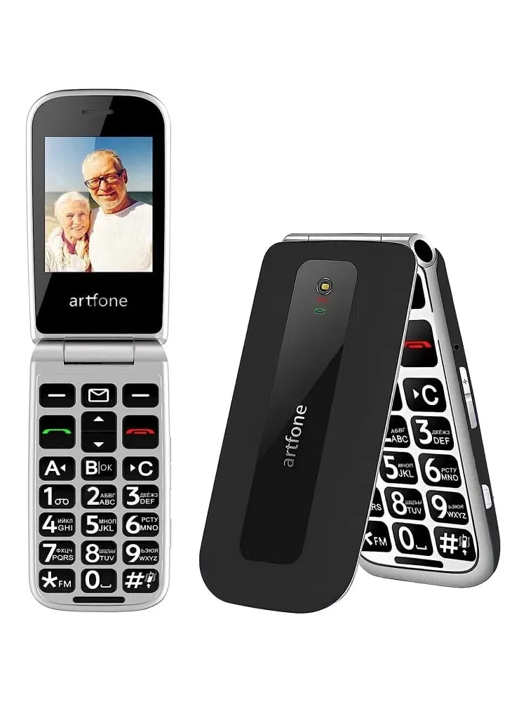 artfone F20 2G Dual-SIM entsperrtes Basis-Handy für Senioren丨SOS-Taste丨Kurzwahl丨Big Button Senior Flip Phone丨USB-C丨Ladestation丨FM-Radio丨Taschenlampe丨Kurzwahl丨1300 mAh Akku - Schwarz
