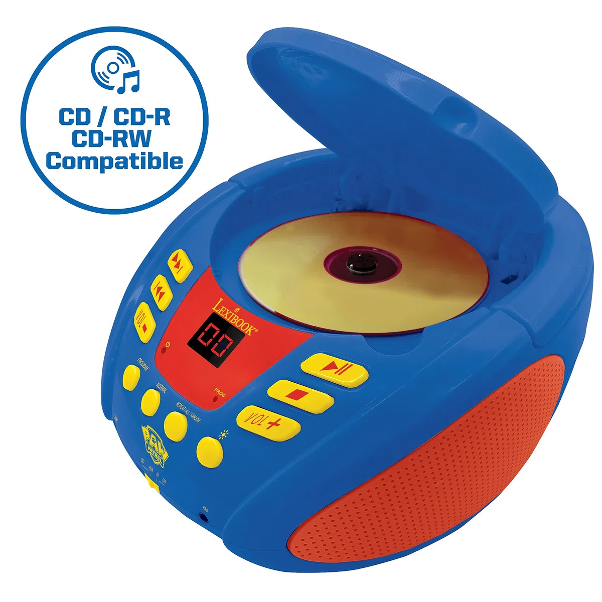Lexibook, Paw Patrol, Bluetooth-CD-Player für Kinder, tragbar, mehrfarbige Lichteffekte, Mikrofonbuchse, Aux-in-Buchse, AC- oder batteriebetrieben, Mädchen, Jungen, Blau/Rot, RCD109PA