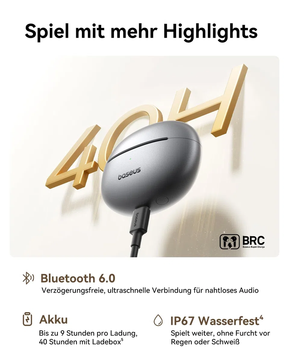 Baseus MC1 Pro Open Ear Kopfhörer, Ohrclip mit Beeindruckender Klang, Adaptiver Bassverstärkung, Bluetooth 6.0, Geräuschunterdrückung bei Anrufen, IP67, 40H Akk, 5,0g Buds - Schwarz