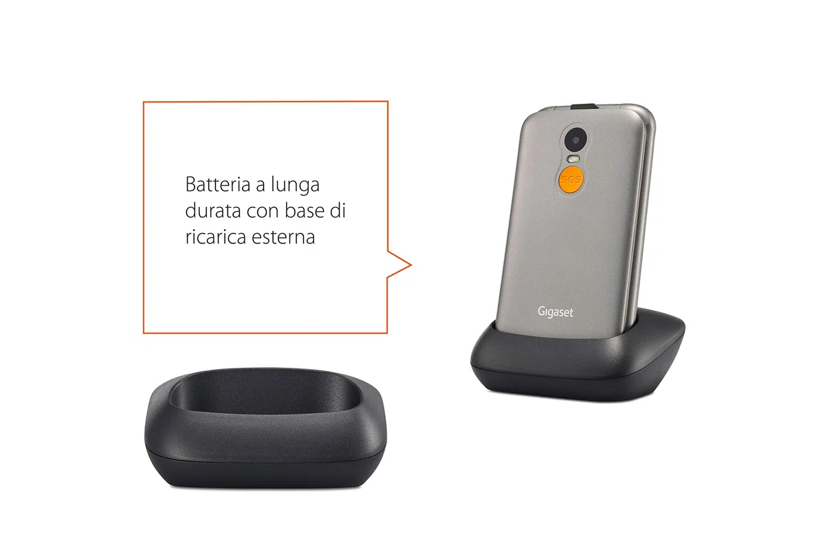 Gigaset GL590 GSM - Senioren GSM Mobiltelefon mit SOS-Funktion - einfache Bedienung mit 2,8" Farbdisplay und sprechenden Tasten - Hörgerätkompatibel - Klapphandy ohne Vertrag, titan-silber