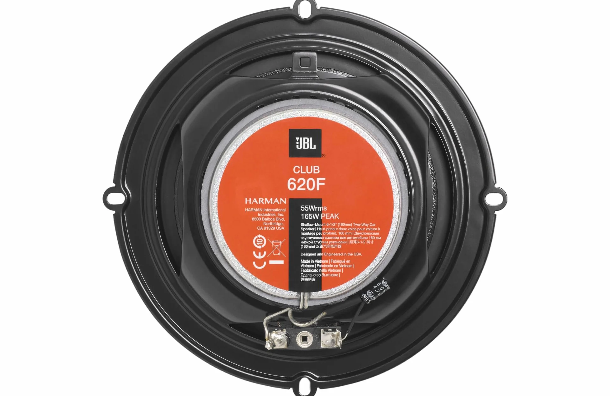 JBL SPKCB620F 6,5 Zoll 2-Wege Koaxiallautsprecher Auto mit 55 W RMS und 165 W Max, 92 dB Empfindlichkeit, 3 Ohm, 55 Hz–20 kHz, Plus One Woofer, PEI Hochtöner, Flache Bauweise