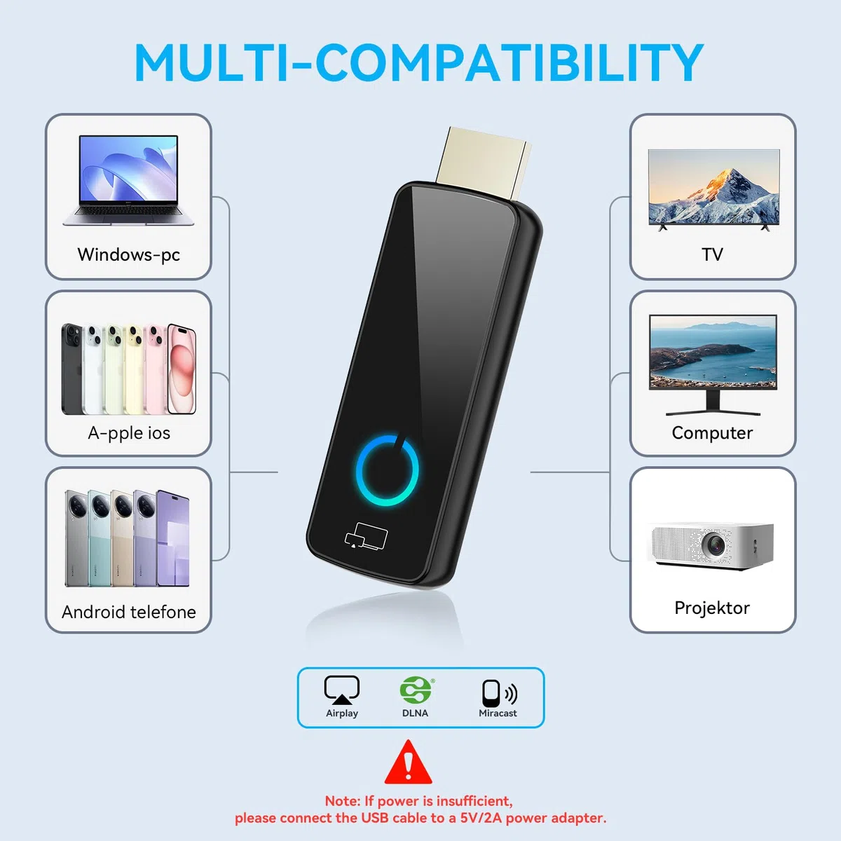 Wireless HDMI Display Dongle Adapter,Miracast Adapter Dongle,HDMI Wireless Extender für Media/Video/Audio- und Datei-Streaming vom Laptop, PC oder Smartphone auf HDTV oder Projektor (W3401)