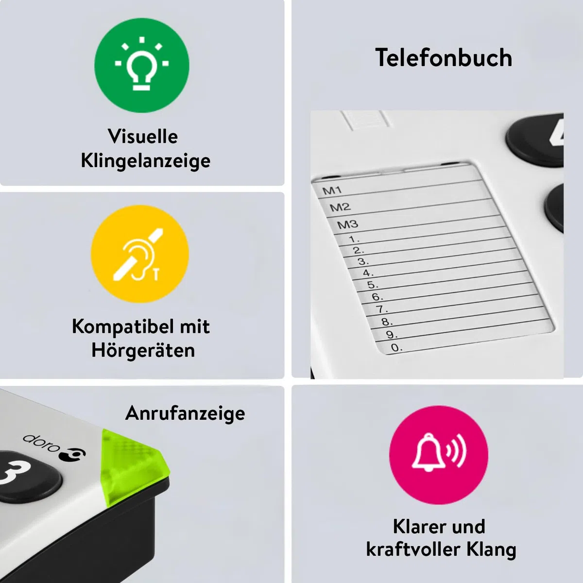 Doro 3891 PhoneEasy 311c, Schnurgebundenes Großtastentelefon mit optischerAnrufsignalisierung,weiß