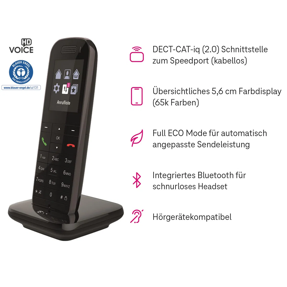 Telekom Speedphone 52 | Festnetz Telefon | schnurlos | HD Voice für vollen Klang| beleuchtetes großes Farbdisplay | hohe Akkulaufzeit