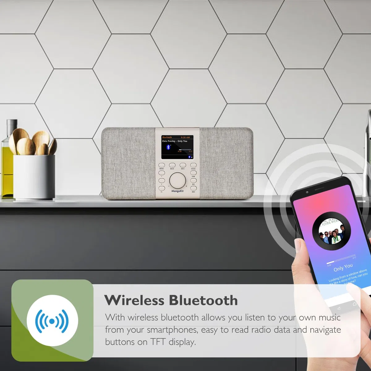 SR20 Stereo Internetradio WLAN, DAB Radio mit Bluetooth, DAB Plus Radios, Digitalradio, UKW Internet Radio, Küchenradio, Podcast Player, App Fernsteuerung, Farbdisplay,Doppelalarm-Walnuss