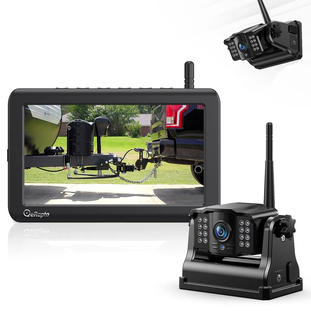 eRapta 5" LCD Kabellos Digital Rückfahrkamera Set, 1080P Monitor, 9600mAh Akku, IP69K Wasserdicht für Auto LKW Van SUV Wohnmobil