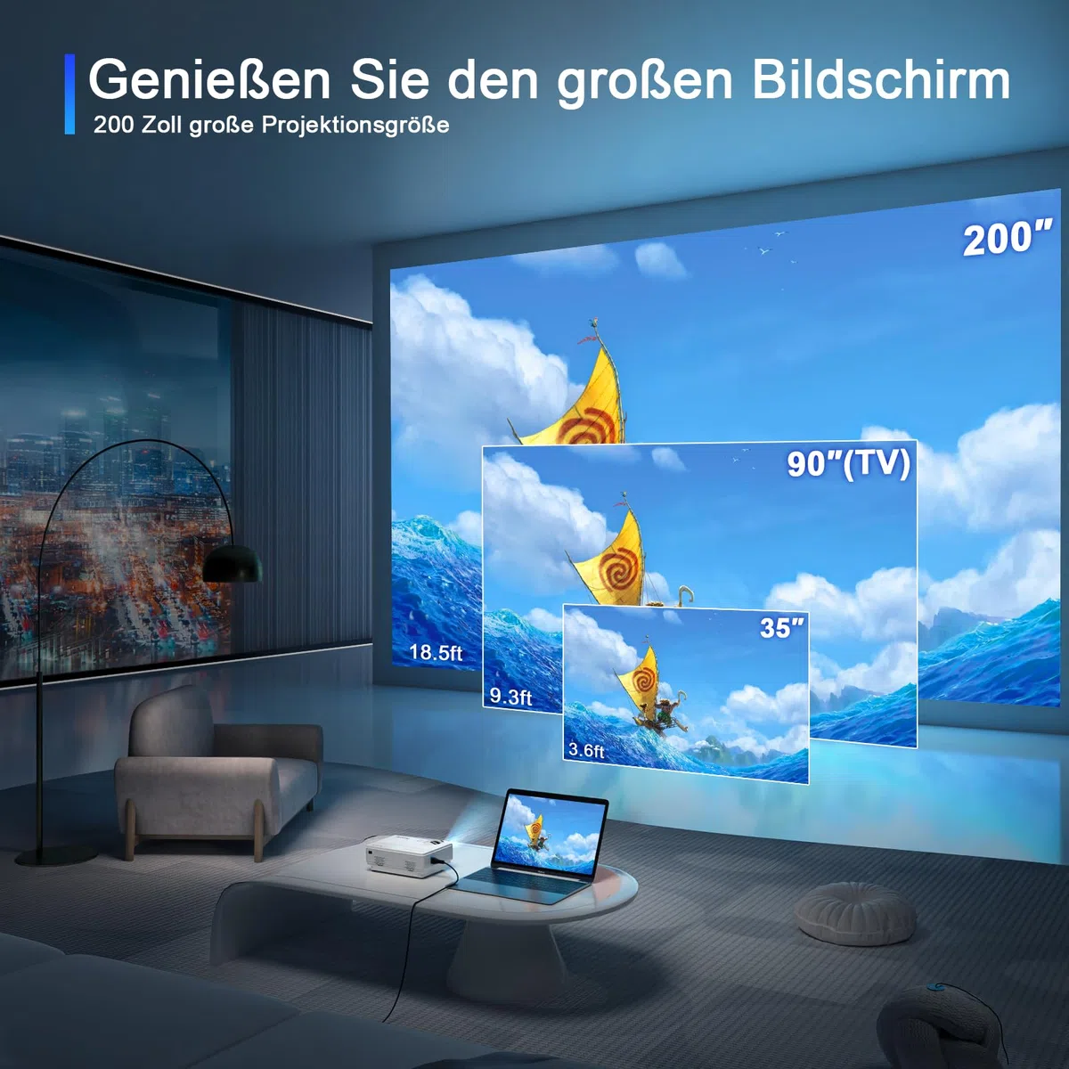 XuanPad Mini Beamer 21000L HD 1080P WiFi Bluetooth Heimkino Projektor Kompatibel mit TV Stick HDMI USB AV Laptop