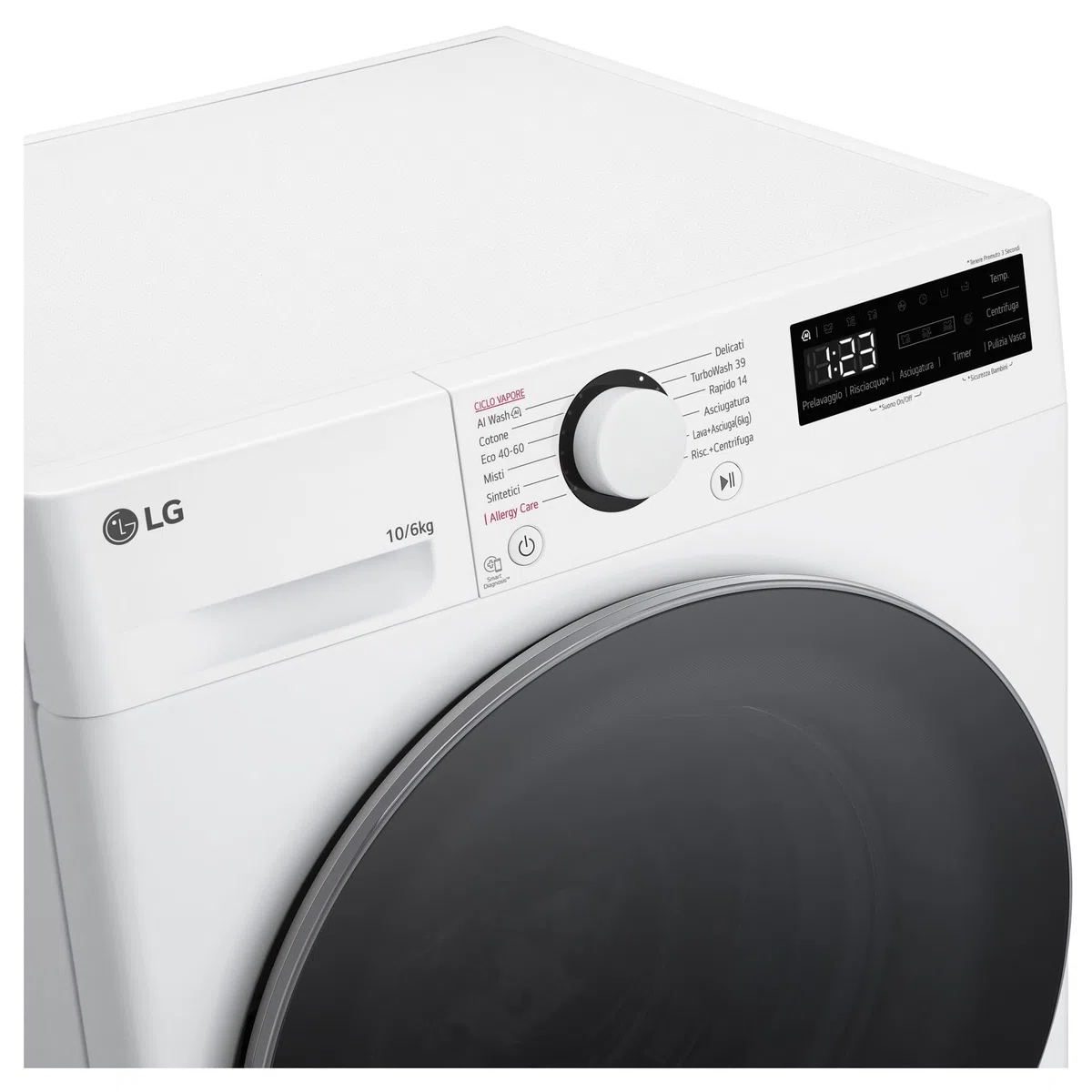 LG AI DD D4R5010TSWS Waschtrockner 10/6 kg Serie R5 Klasse D, Waschmaschine und Trockner zusammen, 1400 Umdrehungen, TurboWash360, Dampfreinigung, Eco Hybrid, Allergy Care, Inverter Direct Drive,